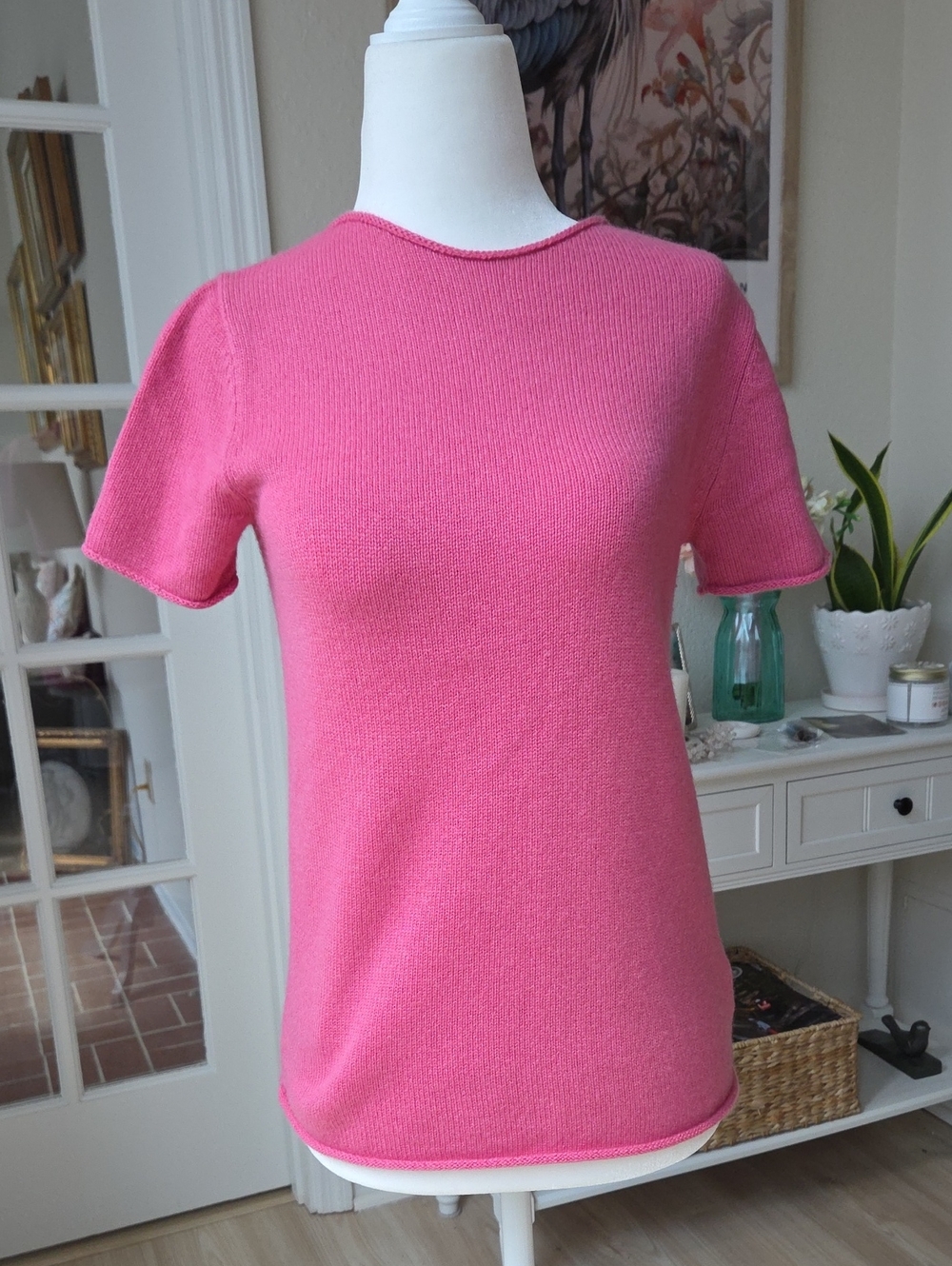 Theory Pink 100% Cashmere Short-Sleeve Sweater